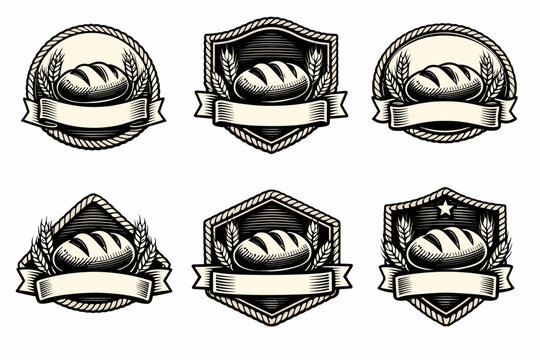 Vintage bread logo set with wheat ears and blank banners
