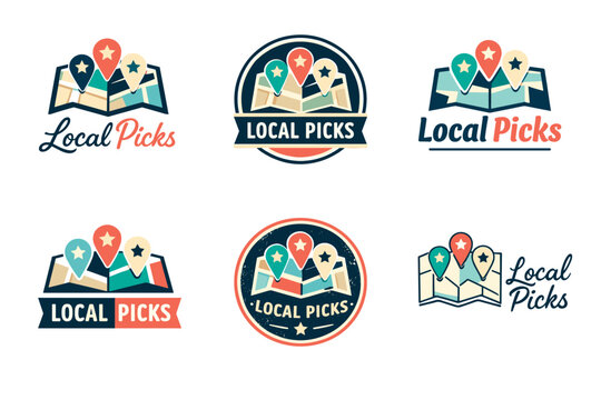 Local picks logo collection with map and pin icons on white background