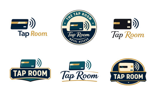 Various tap room logos featuring key card designs for access control