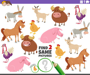 Fototapeta premium find two same cartoon farm animal characters activity game