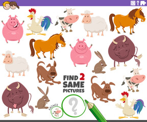 Obraz premium find two same cartoon farm animal characters activity puzzle