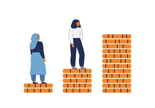 The impossibility of high earnings for women. The income gap and the wage gap in hiring female employees. Low financial and social rating of women concept. vector illustration