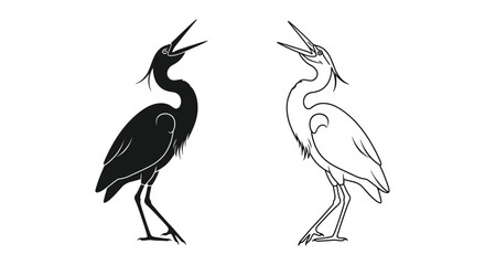 Fototapeta premium Black and White Crane Birds Silhouette Art Vector