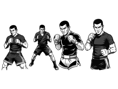 MMA athlete poses ready to fight vector