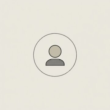 Simple stylized user icon with dashed circle on beige background.