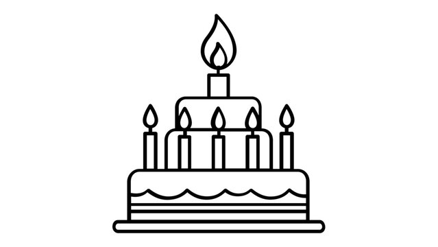 Minimalist tiered birthday cake vector icon illustration with lit candles, perfect for celebration, anniversary, or party events. Scalable flat line art design for graphic resources and web UI.
