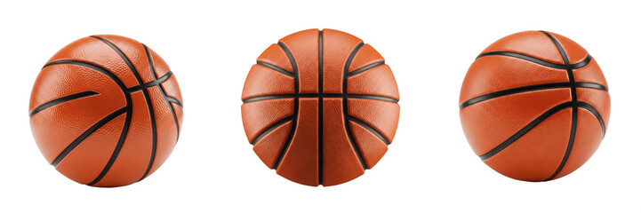 Set of Realistic 3D Basketballs with Classic Orange Texture and Black Ribbing, Shiny Glossy Sports Ball Icons Isolated on White Background for Athletics, Competition and Game Concepts © speey Goth