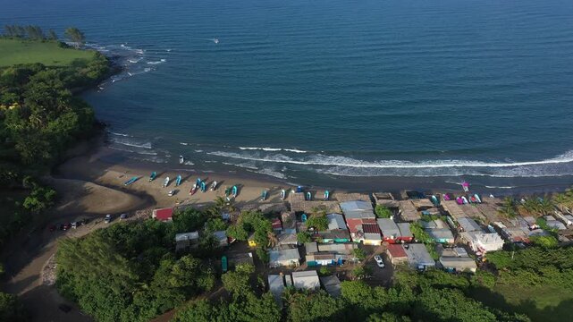 Boats line the shore of Roca Partida Beach in Arroyo de Liza, Veracruz, Mexico.