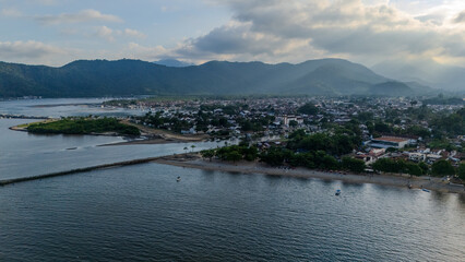 Fototapeta premium Aerial view of Paraty historical center and colonial architecture from the ocean
