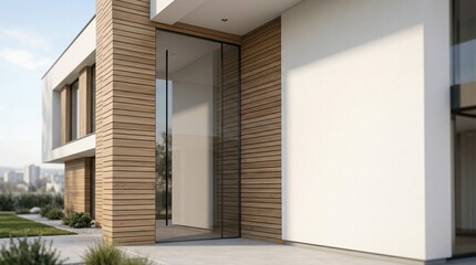 Fototapeta premium Minimalist front facade of a high-end house with clean lines and large negative space 