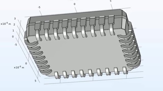 Video animation of computer 3d modeling of electronic component - integrated micro circuit of cpu. Engineering technical analysis,
investigation of pcb radio part
using technic cad aided design system