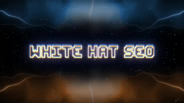 White Hat SEO Neon text with retro style background