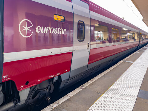 23 March 2026, Brussels, Belgium. Eurostar train at platform in Brussels-North railway station
