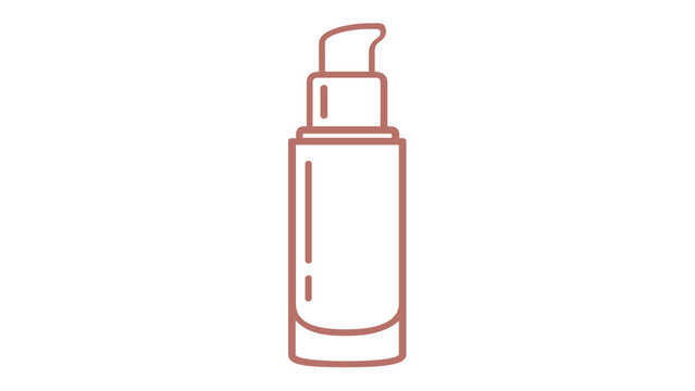 Rose gold cosmetic pump bottle vector icon illustration. Minimalist line art design of a beauty product dispenser for foundation, serum, or lotion. Scalable flat graphic for skincare branding.