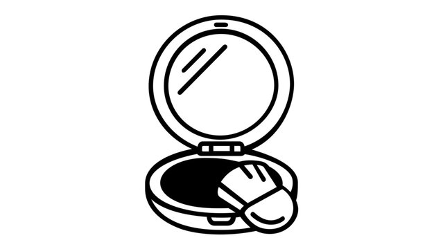 Minimalist eye shadow palette line icon illustration. Scalable vector graphic of a makeup compact featuring a mirror and brush. Perfect flat design for beauty, cosmetics, and fashion branding.