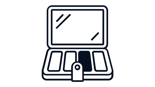 Open compact mirror and makeup palette vector icon illustration. Minimalist black line art design of a cosmetic case with mirror and eyeshadow compartments for beauty and fashion branding.