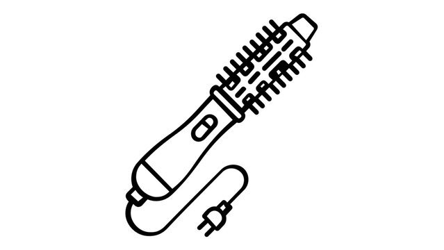 Professional hair curling iron and hot air brush line icon vector illustration. Minimalist flat design of a beauty styling tool for hair care, salon equipment, and cosmetic branding.