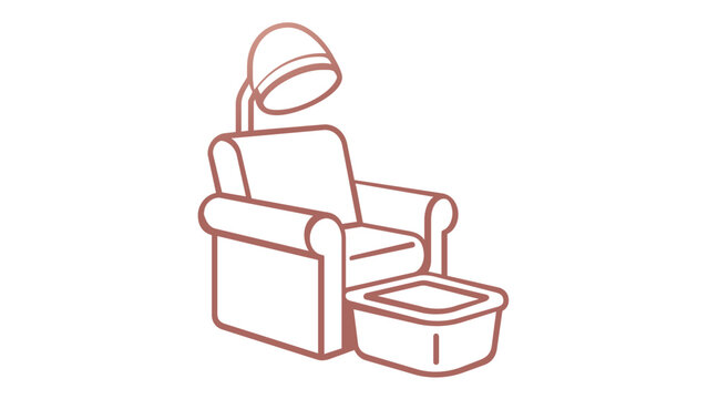 Minimalist beauty salon chair with overhead hair dryer hood and footrest line icon vector illustration. Professional equipment for spa, hair styling, and pedicure services. Scalable AI-generated.