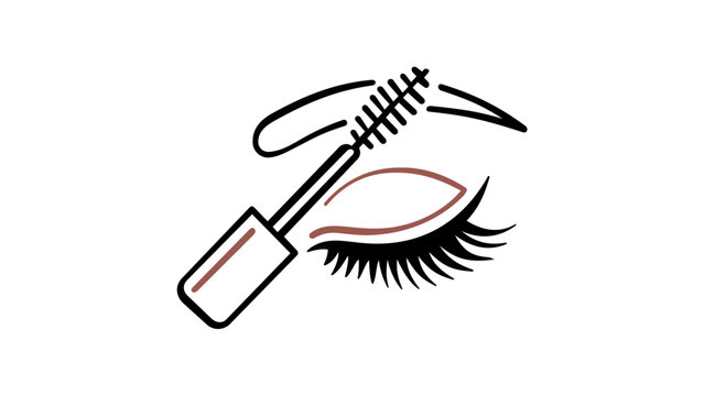 Mascara wand and eye with long lashes vector icon illustration. Minimalist line art design for beauty salon, cosmetics branding, makeup application, fashion industry, and skincare services.