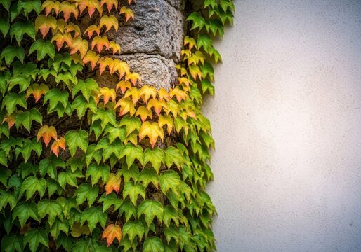 Detaillierte Aufnahme von Efeu, der sich in eine architektonische Ecke schmiegt. Die Textur der Pflanze bildet ein nat&uuml;rliches Muster, Leben, Schmiegen, Klettern