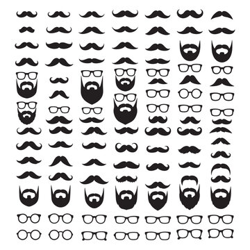 Beard, Mustache and Glasses Icons Set &ndash; Hipster Facial Hair and Eyewear Vector Pattern