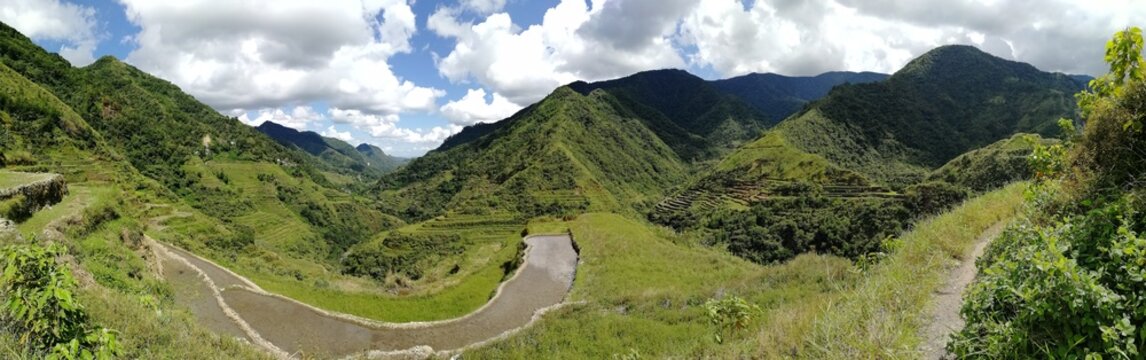 Rice Terraces of the Philippine Cordilleras, rice fields in Banaue region,Philippines ,Asia, rice production traditional agriculture,World Heritage Site consisting of a complex of rice terraces panora