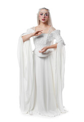 Obraz premium Beautiful girl dressed as elf on white background