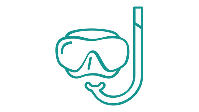 Teal diving mask and snorkel vector icon illustration. Minimalist line art for nautical maritime themes, summer vacation, scuba diving, and underwater sports equipment. Scalable flat graphic design.
