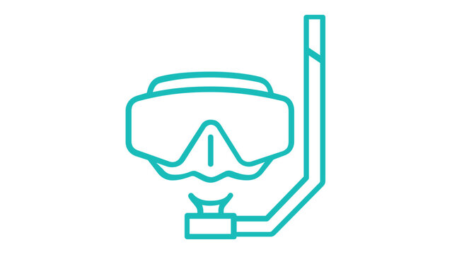 Teal Diving Mask and Snorkel Vector Icon Illustration for Scuba Diving, Snorkeling, Summer Vacation, and Underwater Exploration Activities. Minimalist Flat Line Art Design for Web and Print.