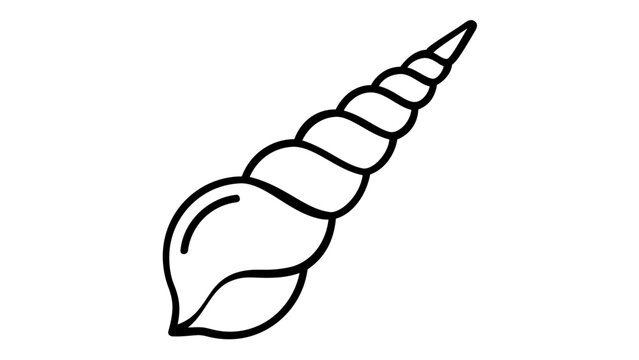 Minimalist spiral seashell vector icon illustration. Clean black line art drawing of a conch or auger shell, perfect for nautical maritime designs, beach themes, summer ocean graphics, and logos.