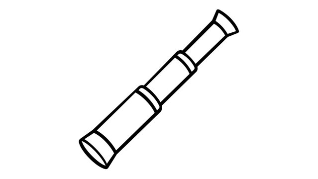 Nautical maritime spyglass telescope vector icon illustration. Minimalist black and white line art of a handheld pirate telescope for sea navigation and exploration, isolated on white background.