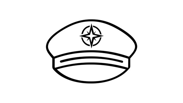 Nautical Captain's Hat Vector Icon, Peaked Cap with Compass Star Emblem Illustration, Minimalist Flat Line Art for Sailor, Pilot, or Navy Officer Uniform, Scalable AI-generated Graphic Element.