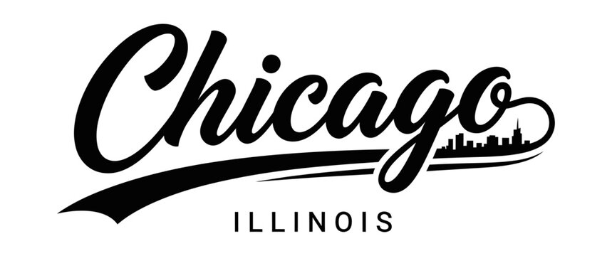 Chicago, Illinois is stylishly represented in a classic black and white design. USA city vector badge &ndash; flat style design emblem label sticker, transparent background