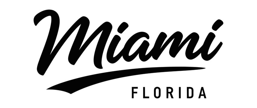 Miami, Florida is stylishly represented in a classic black and white design. USA city vector badge &ndash; flat style design emblem label sticker, transparent background