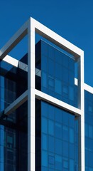 Obraz premium Striking abstract architecture featuring deep blue glass and stark geometric shapes creating a modern, cool facade design, abstract, contemporary, azure