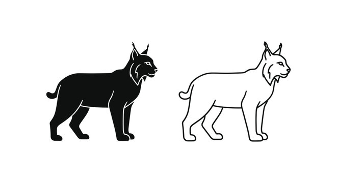 Carnivore Silhouettes: Lynx vs Wildcat Comparison Vector