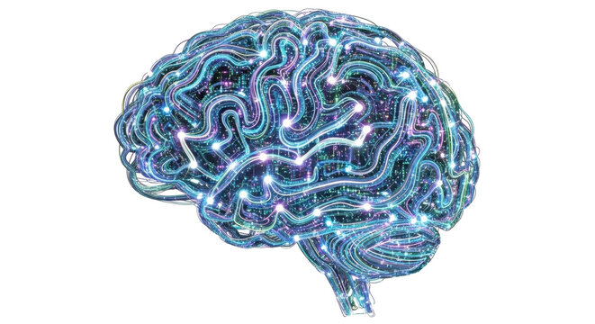 Glowing brain with neural network lights