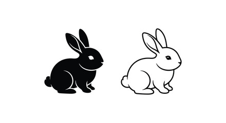 Fototapeta premium Black and White Rabbit Vector Icons - Simple Cartoons Vector