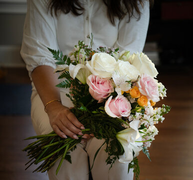 Woman holding bouquet
