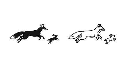 Fototapeta premium Predator Prey Dynamics: Fox and Rabbit Chase Art Vector