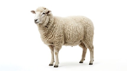 Fototapeta premium Isolated sheep on white background portrait representing agriculture livestock