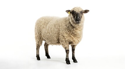 Fototapeta premium Isolated sheep stands against a clean white background