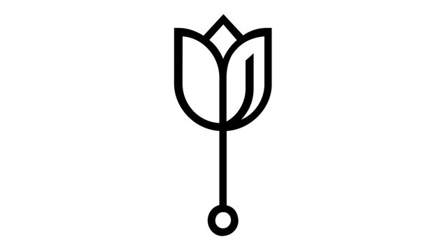 Minimalist black and white vector icon illustration of a tulip flower on a stem, perfect for gardening, nature, and floral design projects. Scalable flat line art graphic for web and print use.