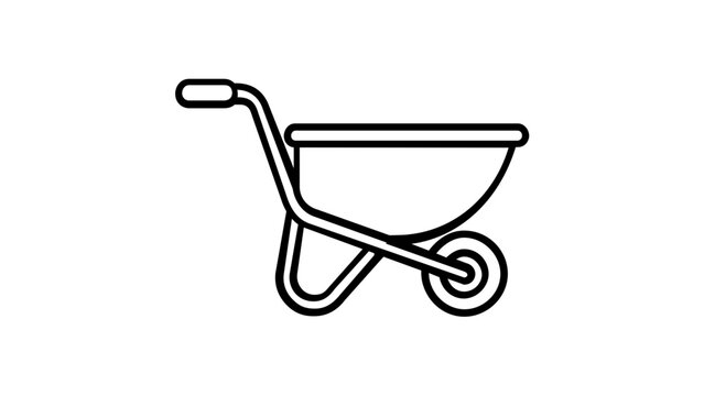 Minimalist Wheelbarrow Vector Icon Illustration for Gardening, Landscaping, and Construction Projects; Scalable Flat Line Art Design for Web, Mobile Apps, and Print Media Graphics.