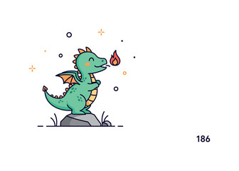 Obraz premium Little dragon breathing tiny fire adorable tiny dragon standing on a small rock, gently exhaling a tiny flame with a cheerful expression and subtle decorative