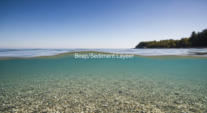 Shallow water with sediment layers beach.