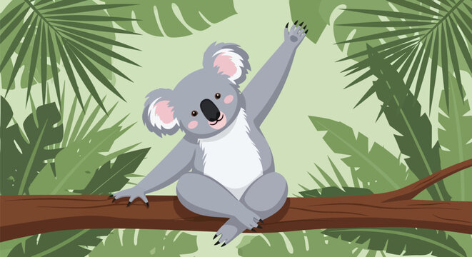 Koala sitting on tree branch.