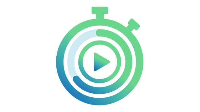 Modern vector icon illustration of a sleek stopwatch ith a play button symbol, ymbolizing efficient projet management, time trackin, productivity, and team cllaboration workflows.