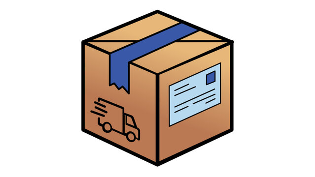 Professional vector icon illustration of a cardboarddelivery package with bluetape, shipping label, and ast truck symbol, perfect or e-commerce, logistics, upply chain, and business istribution.