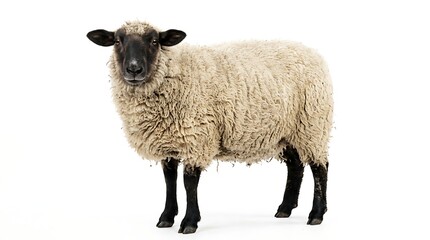 Fototapeta premium Sheep isolated on white background looking at the camera